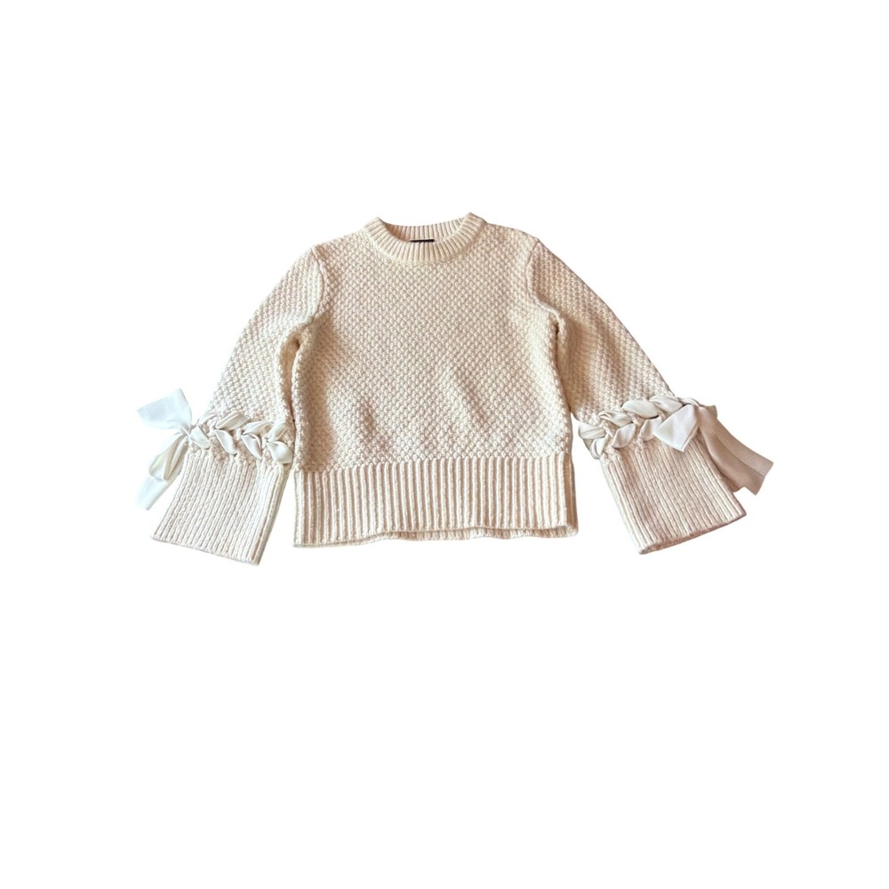 Club Monaco Sweater Cream Bow Bell Sleeve Wool Alpaca Textured Knit S